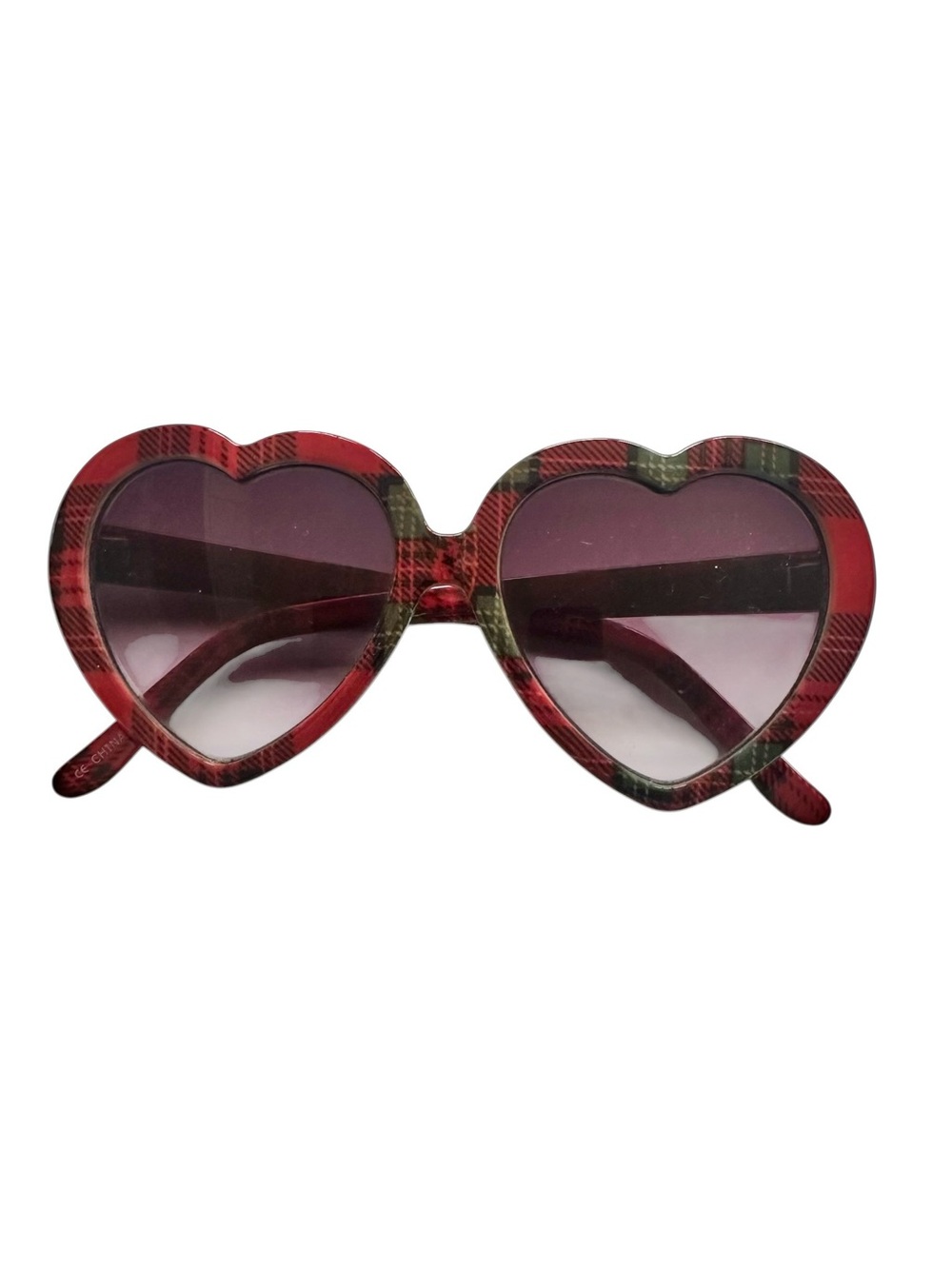 Heart-Shaped Plaid Sunglasses - Red & Green